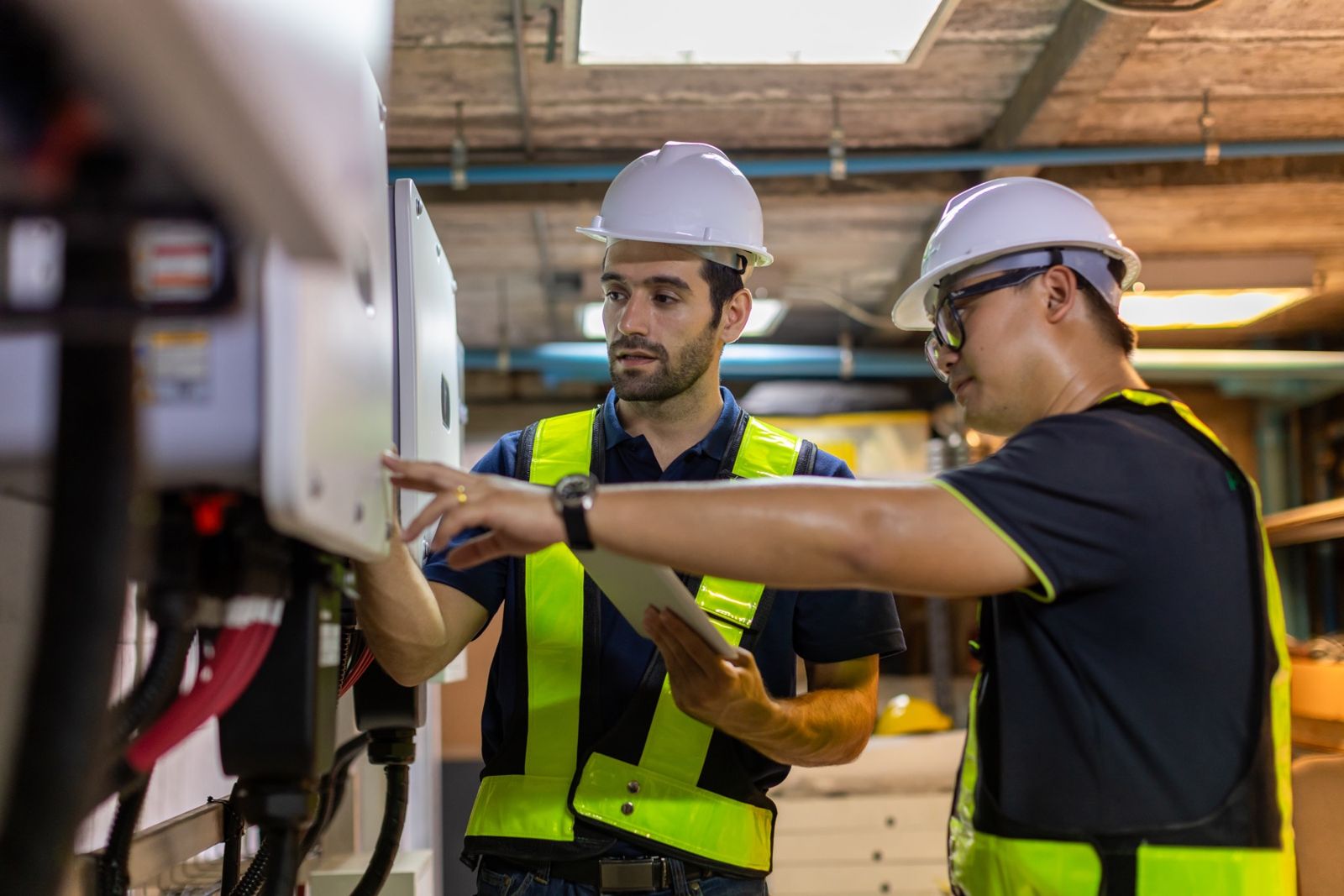 Zwei Ingenieure bei der Abnahme vor Ort